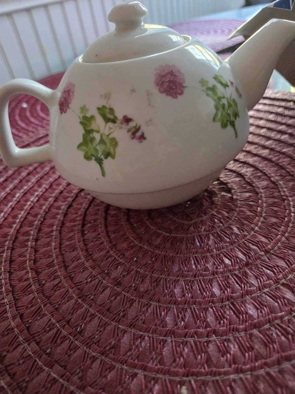 White Ceramic Teapot with Pink Floral Design NWOT